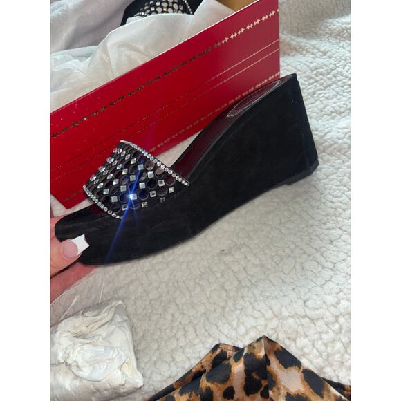 Rene Caovilla Women's Ginger 75 Wedge Mules - Black - Wedge sandals 39.5 - Picture 2 of 5